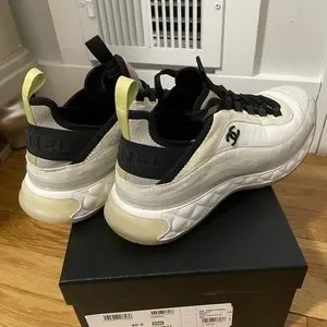 CHANEL | Shoes | Chanel Sneakers 45 White Gray Yellow | Poshmark